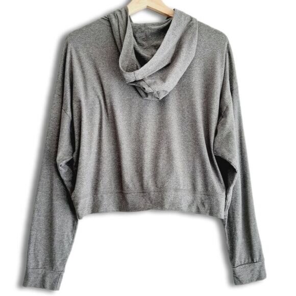 SOCIALITE Oversized Boxy Crop Hoodie Top Solid Grey Sz S - Picture 2 of 10